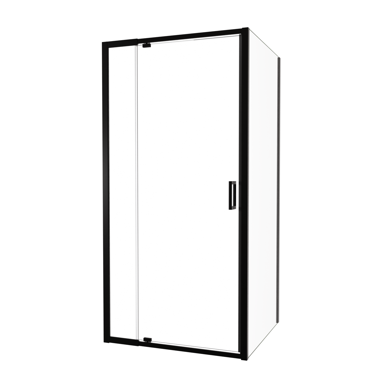 Luca Varess Vidor Telescope Eckdusche: Drehtür und fixierte, Seitenwand, 100 x 90 cm, Klarglas, mattschwarzes Profil