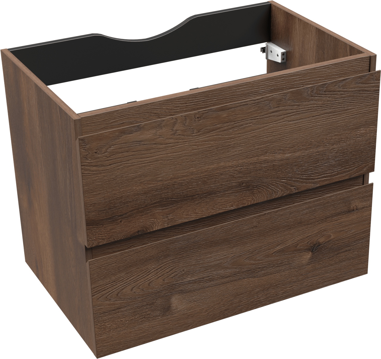 Linie Lado hängender Waschbeckenunterschrank: 70 x 46 cm, braune Eiche, 2 Schubladen