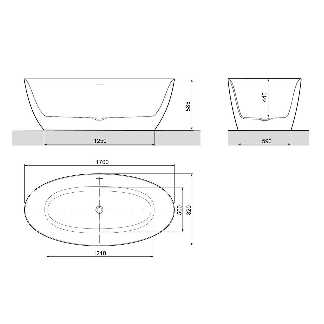 Luca Varess Dias ovaal vrijstaand bad 170 x 82 cm acryl hoogglans wit