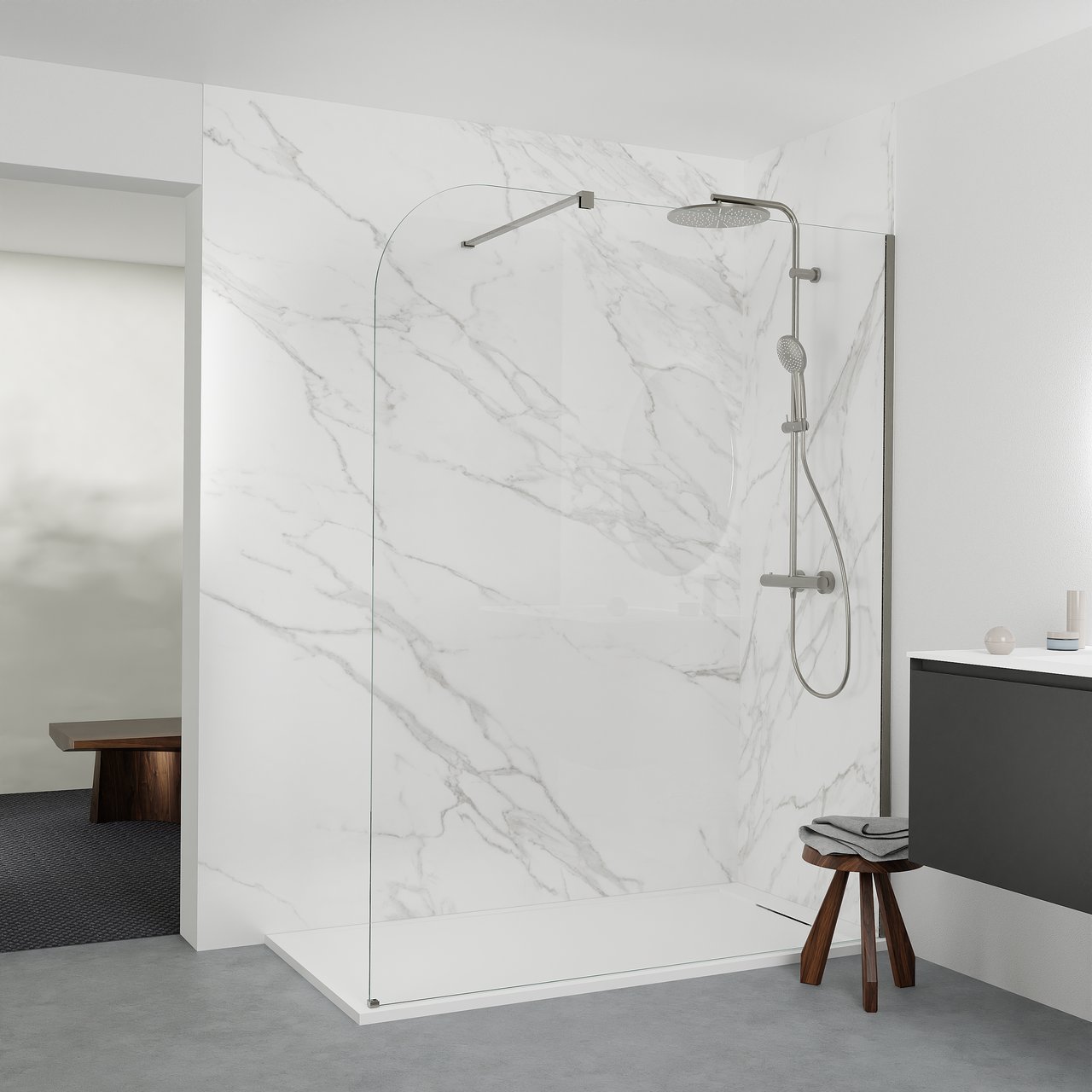 Balmani Modular paroi de douche Verre transparent arrondi 176 x 200 cm