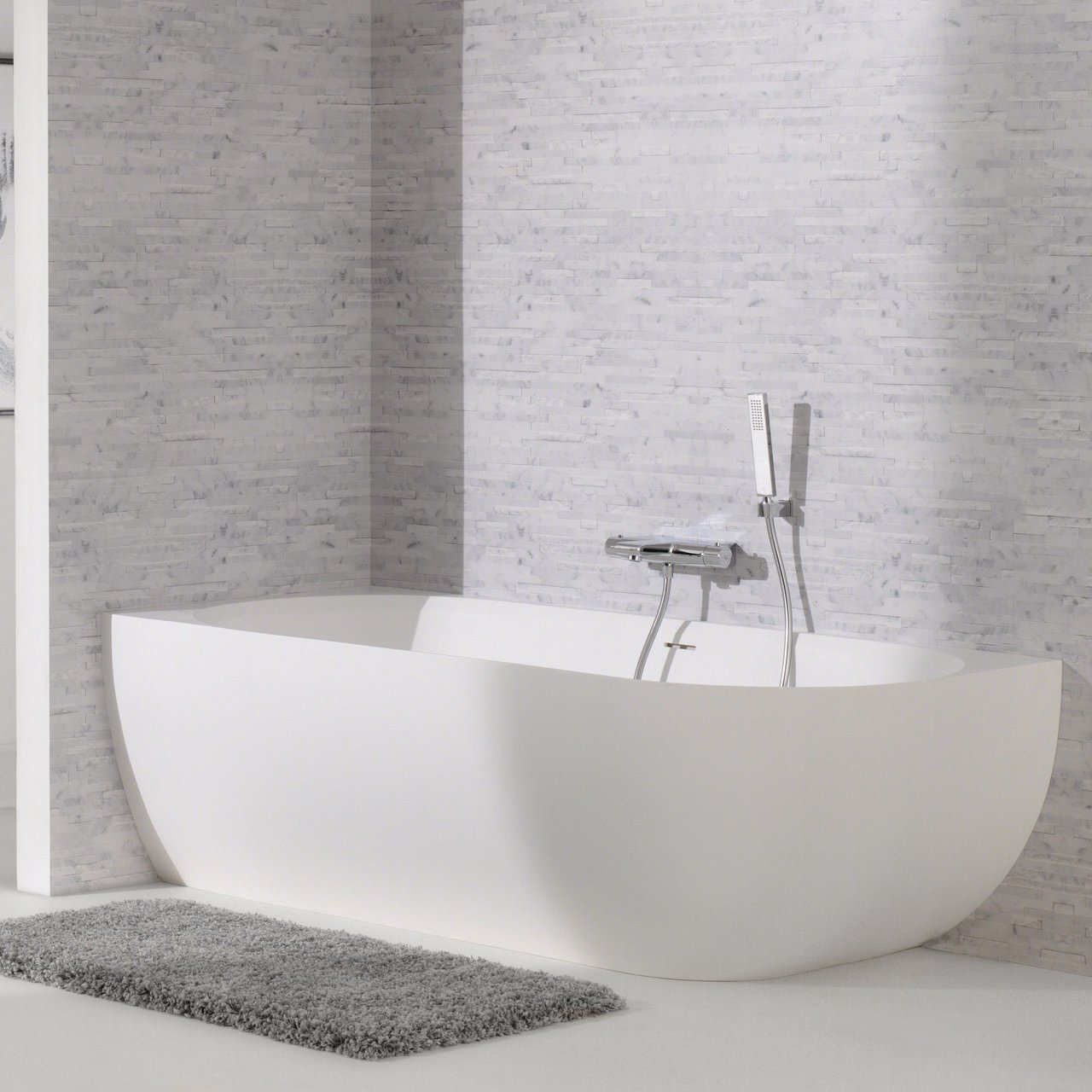 Balmani Forte 2-Personen-Eckbadewanne: links, 175 x 78 cm, Solid Surface, Weiß matt