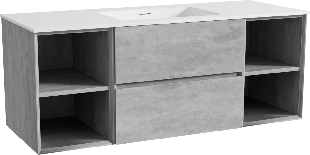 Storke Edge zwevend badmeubel 135 x 52 cm beton donkergrijs met Mata enkele wastafel in solid surface mat wit