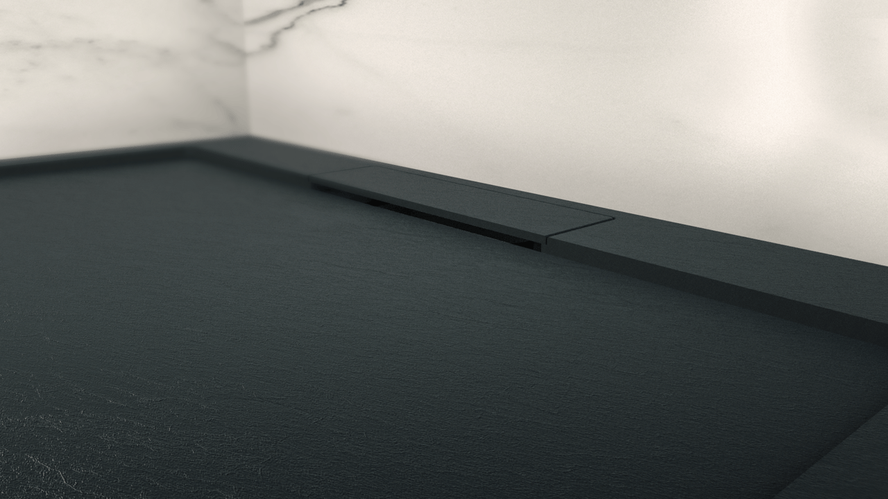 Balmani Indus douchebak 180 x 90 cm composietmarmer grafietgrijs leisteenstructuur