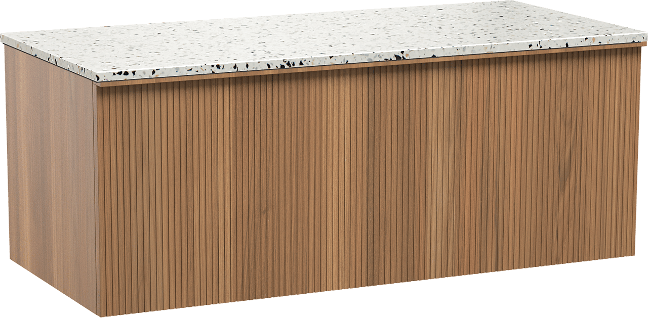 Balmani Forma meuble salle de bains suspendu 120 x 55 cm teck avec Stretto tablette simple ou double en blanc/noir mat terrazzo, Nervure droite symétrique verticale