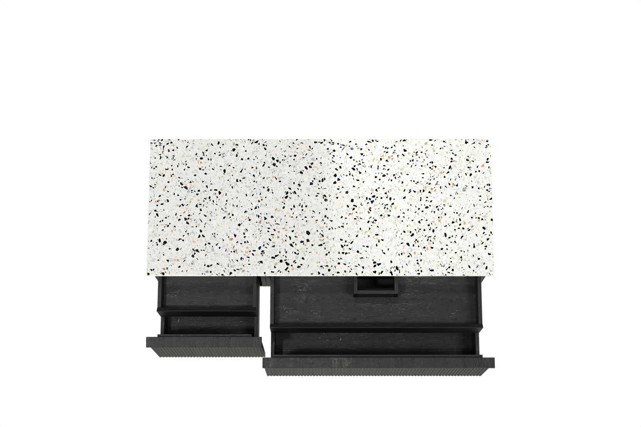 Balmani Forma meuble salle de bains suspendu 135 x 55 cm chêne noir avec Stretto tablette simple ou double en blanc/noir mat terrazzo, Nervure droite symétrique verticale