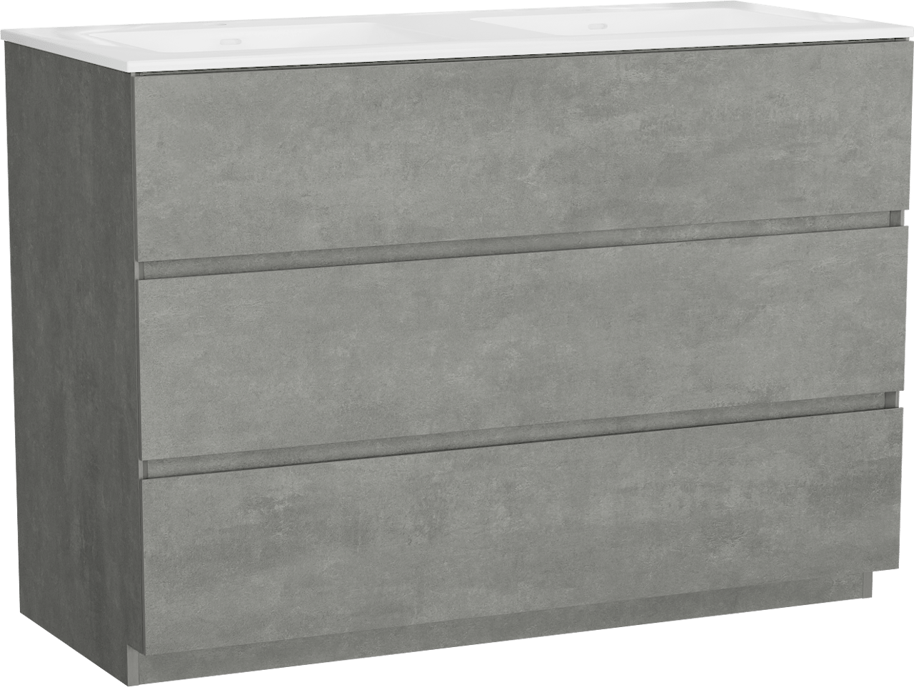 Storke Edge freistehendes Möbelstück Set: 120 x 52 cm, Beton dunkelgrau, mit Bilia Doppelwaschtisch, Marmorkomposit Weiß glänzend