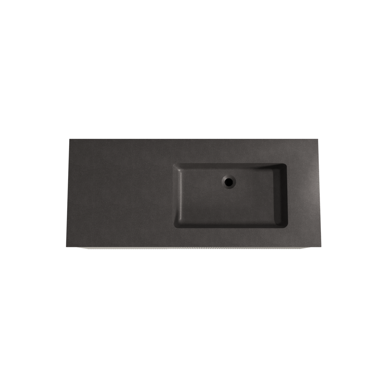 Storke Ribs meuble salle de bains suspendu 120 x 52 cm soie grise avec Scuro plan vasque asymétrique à droite en quartz noir mat, Nervure droite symétrique verticale