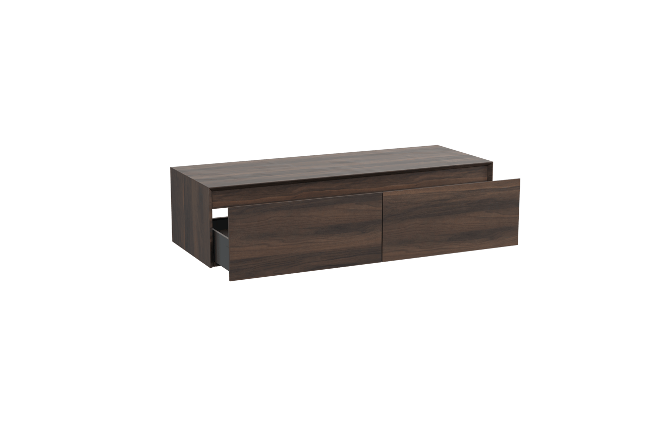 Storke Edge Modulo zwevende wastafelonderkast 130 x 48 cm notelaar 2 lades