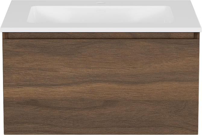 Storke Edge meuble salle de bains suspendu 65 x 52 cm noyer avec Bilia plan simple en marbre composite blanc brillant