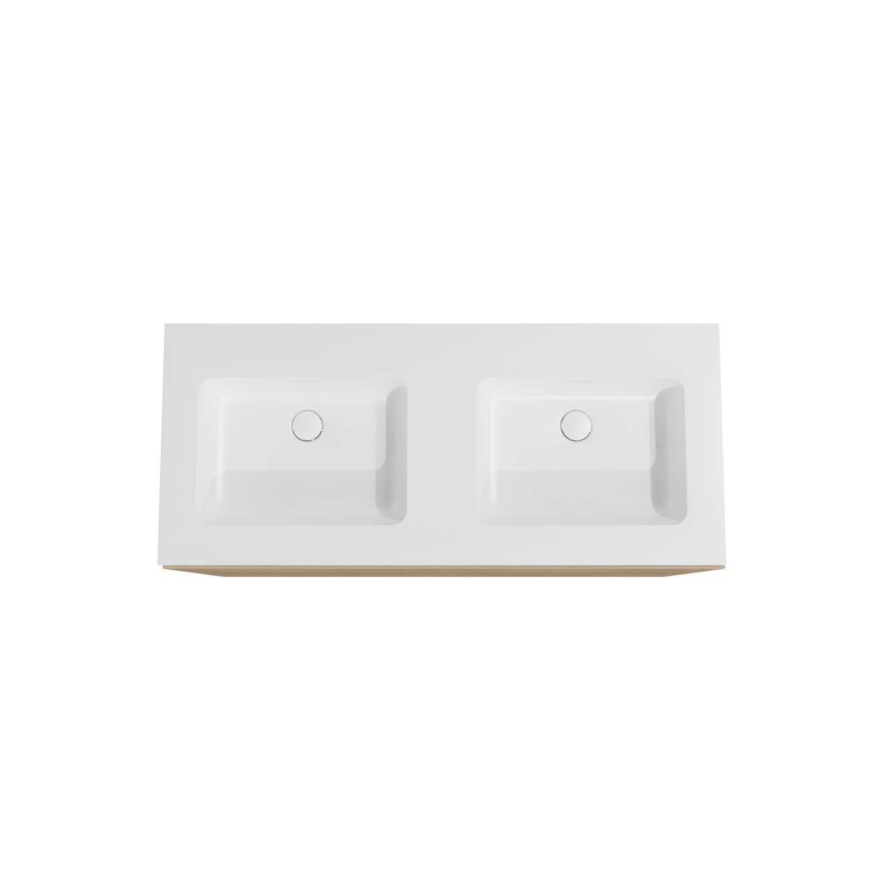 Storke Edge staand badkamermeubel 120 x 52 cm ruwe eik met Mata dubbele wastafel in solid surface mat wit
