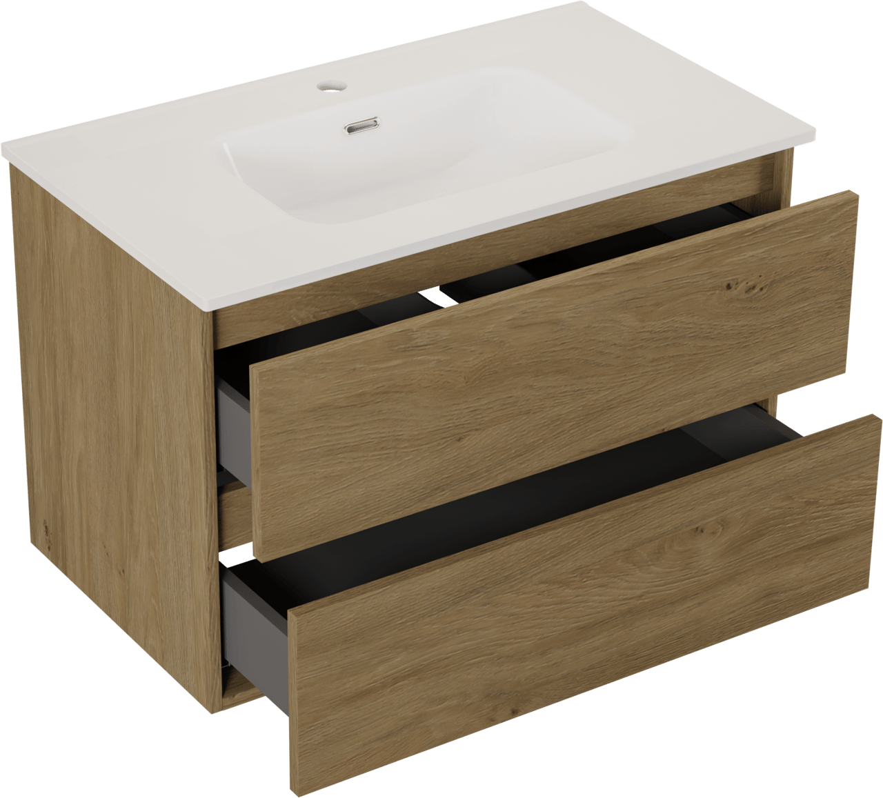 SanyOne Eli meuble salle de bains à assembler suspendu 80 x 46 cm chêne avec Baro plan simple en porcelaine blanc brillant