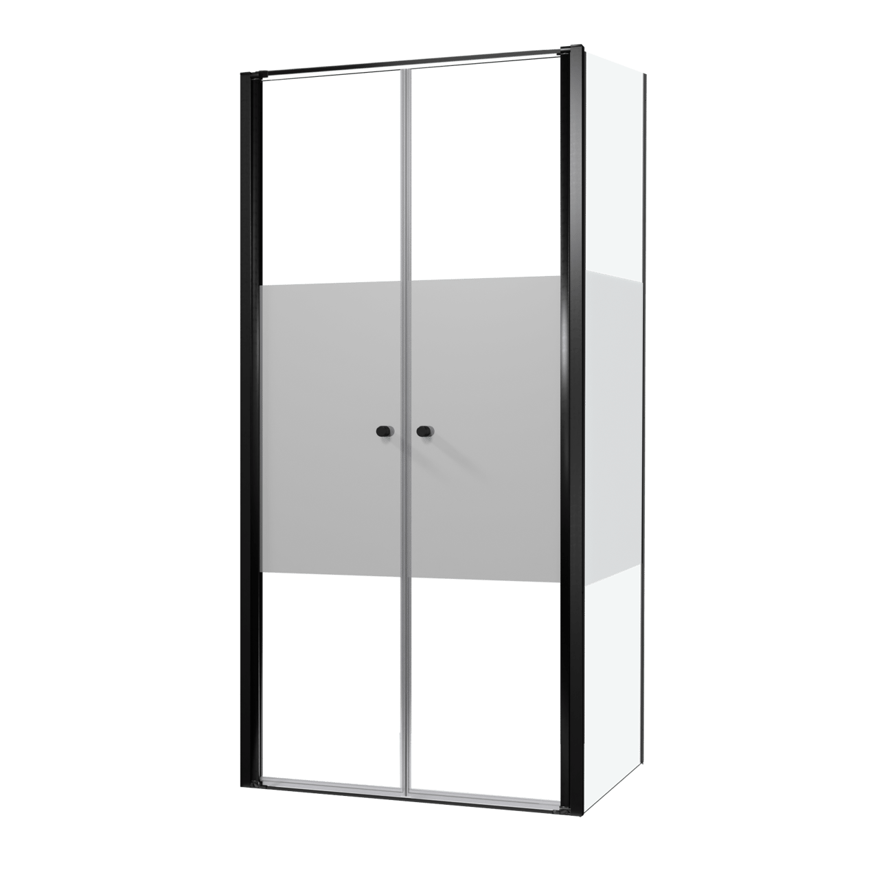 Luca Varess Kuresa douchehoek met pendeldeur met vaste zijwand 100 x 90 x 200 cm helder glas met matte strook en mat zwarte profielen