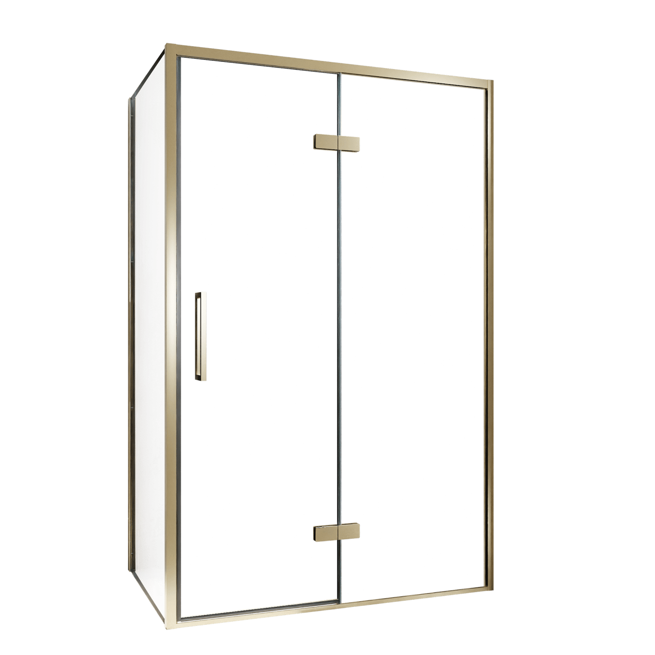 Balmani Senses Design douchehoek met rechtse draaideur en vaste zijwand, 120 x 100 cm, Helder glas, Brushed Champagne Gold profielen, met coating