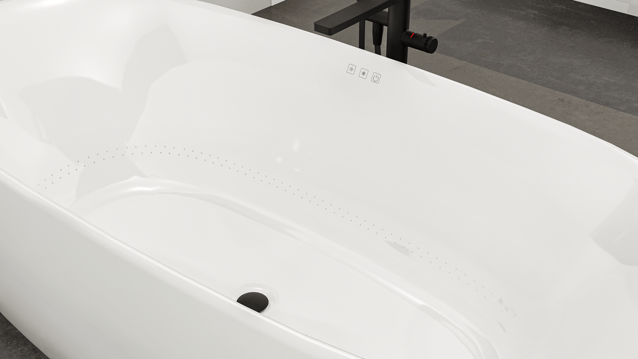 Luca Varess Bolla Whirlpool: Oval, mit Luftdüsen 180 x 80 cm, Acryl, Weiß Glänzend