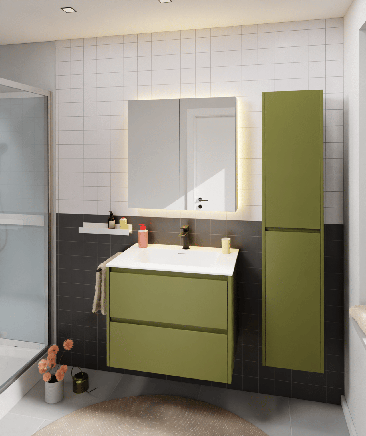 Storke Seda Badhochschrank: Hängend, Olivgrün, 40 x 35 x 170 cm