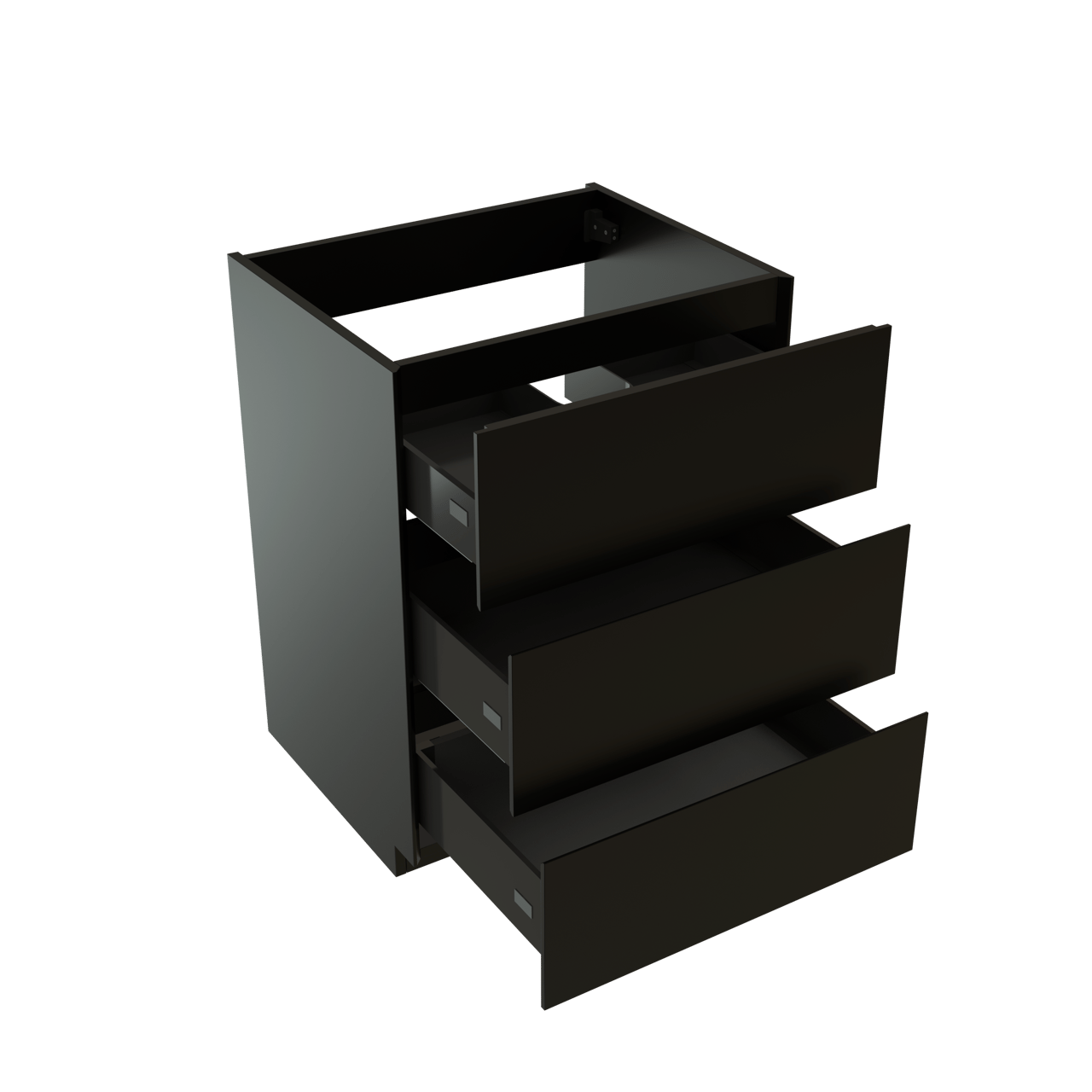 Storke Edge stehender Waschbeckenunterschrank: 65 x 52 cm, Schwarz Matt, 3 Schubladen