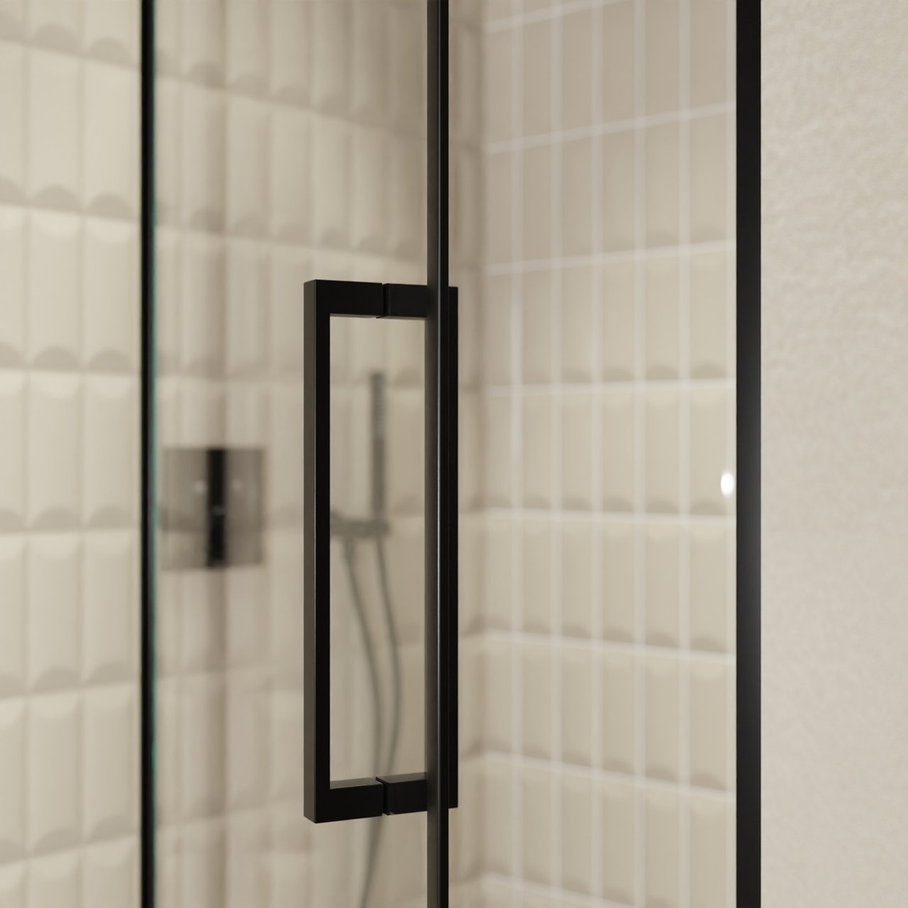 Balmani Senses Design douche draaideur links 120 cm x 210 cm Helder glas, Zwarte profielen