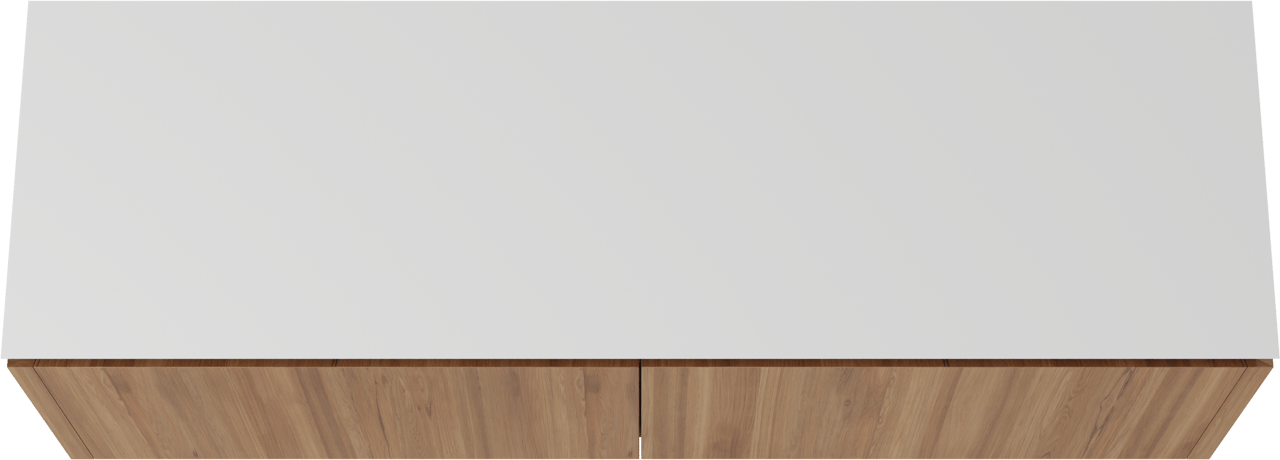 Balmani Eclips meuble salle de bains suspendu 180 x 55 cm Teck avec Eclips tablette simple ou double en Solid Surface blanc mat