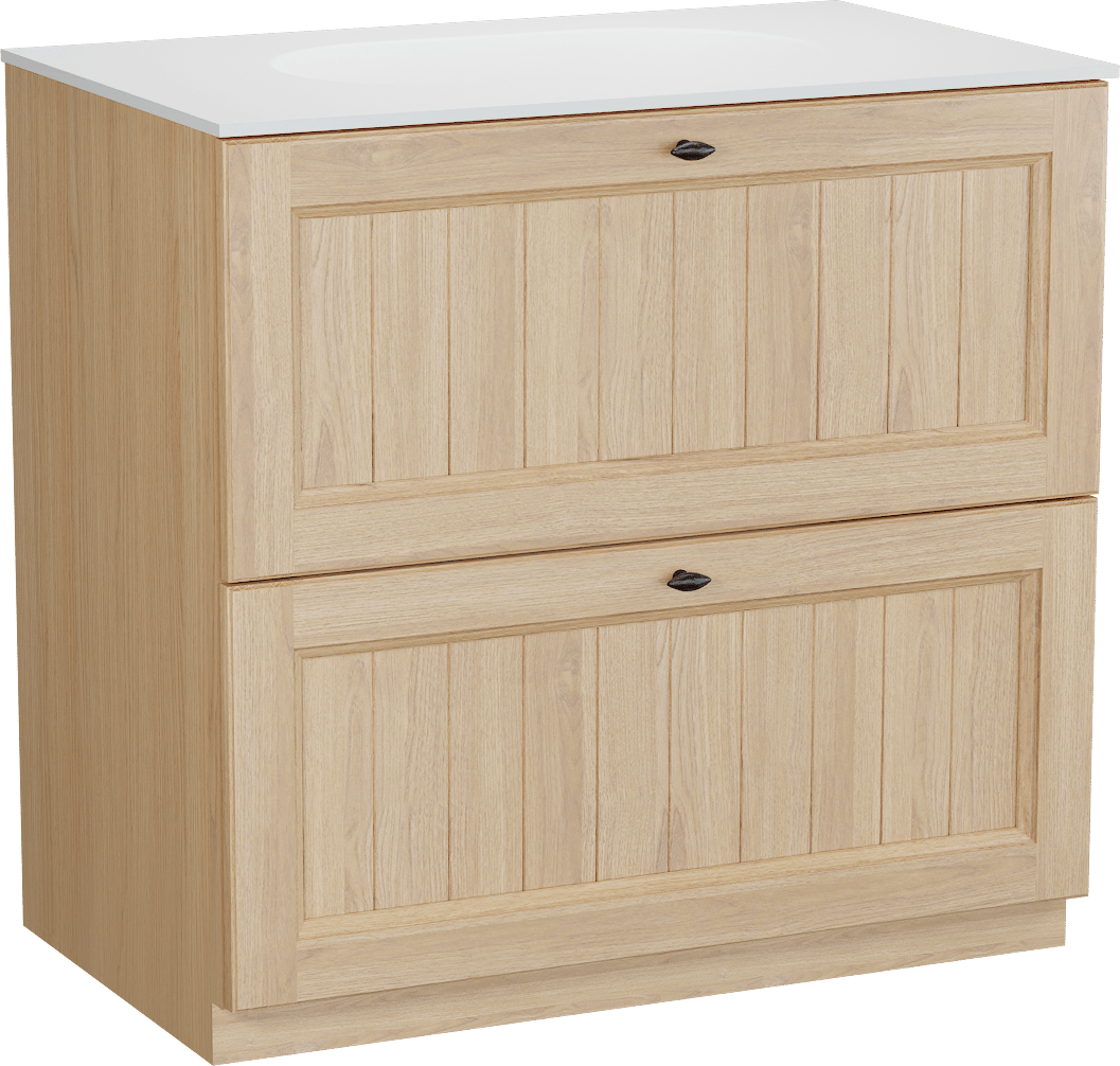 Balmani Lemon meuble salle de bains à poser 90 x 55 cm, placage chêne naturel avec Tablo Oval plan simple en blanc mat