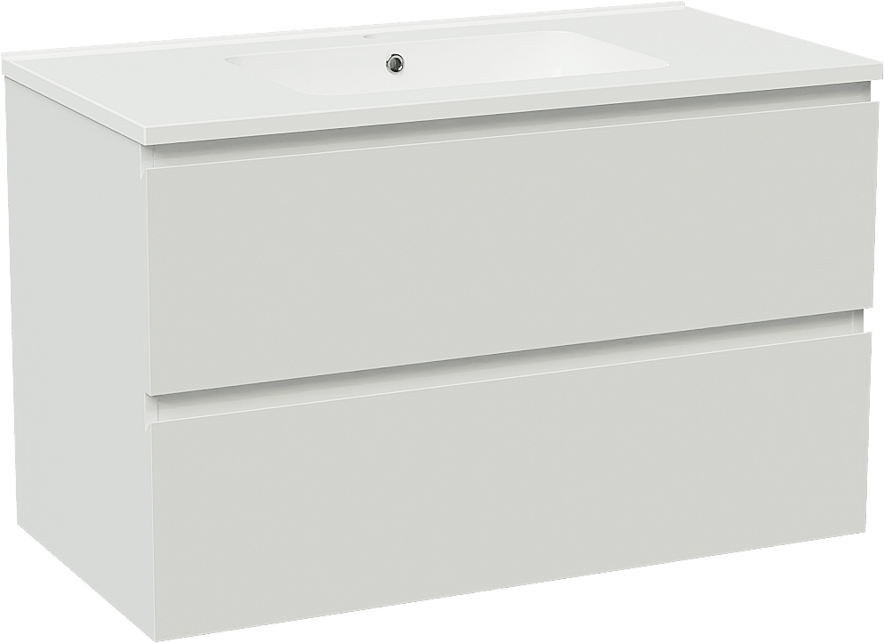 Linie Lado meuble salle de bains suspendu 90 x 46 cm blanc brillant avec Vano plan simple en marbre composite blanc brillant