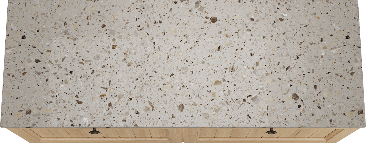 Balmani Lemon zwevend badmeubel 150 x 55 cm, fineer naturel eiken met Stretto enkel of dubbel wastafelblad in greige terrazzo
