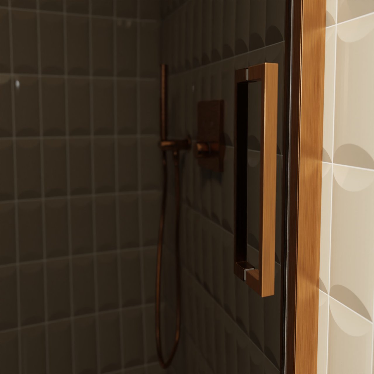 Balmani Senses Design douche schuifdeur omkeerbaar 140 cm x 210 cm Rookglas, Brushed Rosegold profielen, met coating