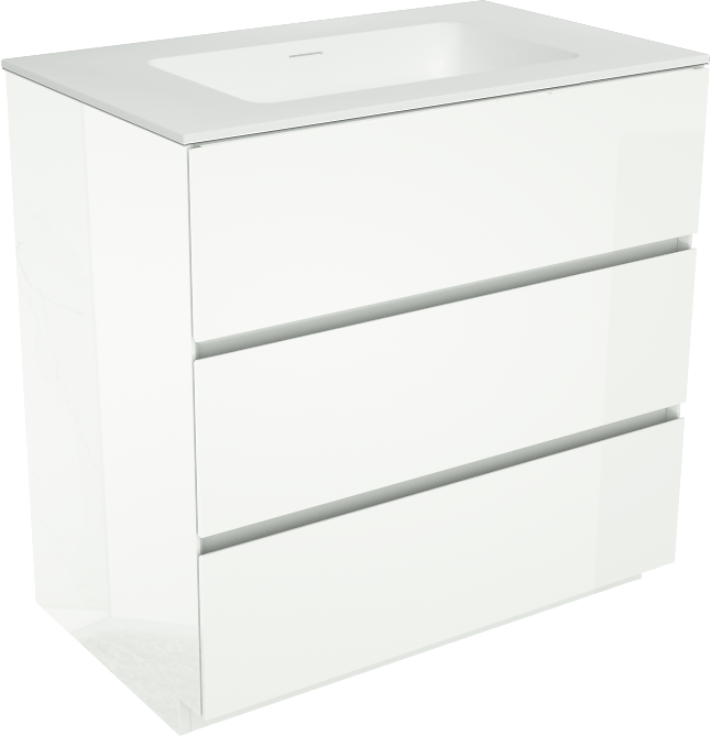 Storke Edge staand badkamermeubel 85 x 52 cm glanzend wit met Mata enkele wastafel in solid surface mat wit
