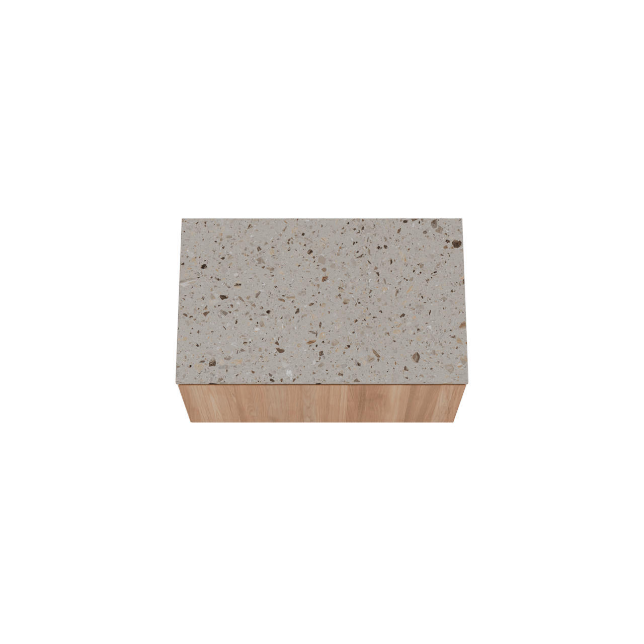 Balmani Idra by Mitra hängendes Möbelstück Set: 90 x 55 cm, Teak, mit Stretto Einzel Waschtischplatte, Terrazzo in Greige