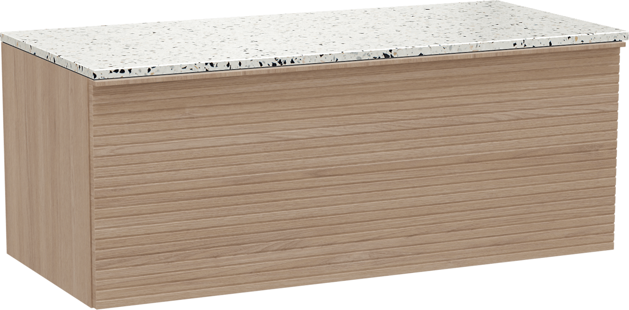 Balmani Forma meuble salle de bains suspendu 120 x 55 cm chêne naturel avec Stretto tablette simple ou double en blanc/noir mat terrazzo, Nervure droite symétrique horizontale