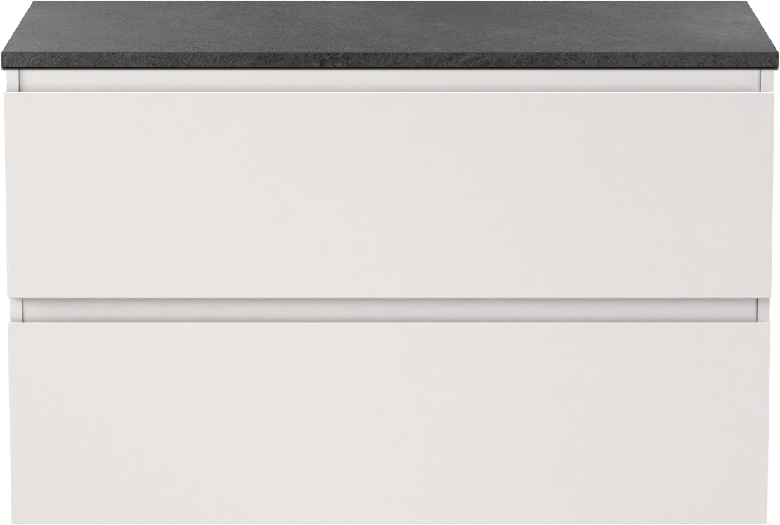 Linie Lado meuble salle de bains suspendu 90 x 46 cm blanc mat avec Lado tablette simple en mélaminé ardoise gris