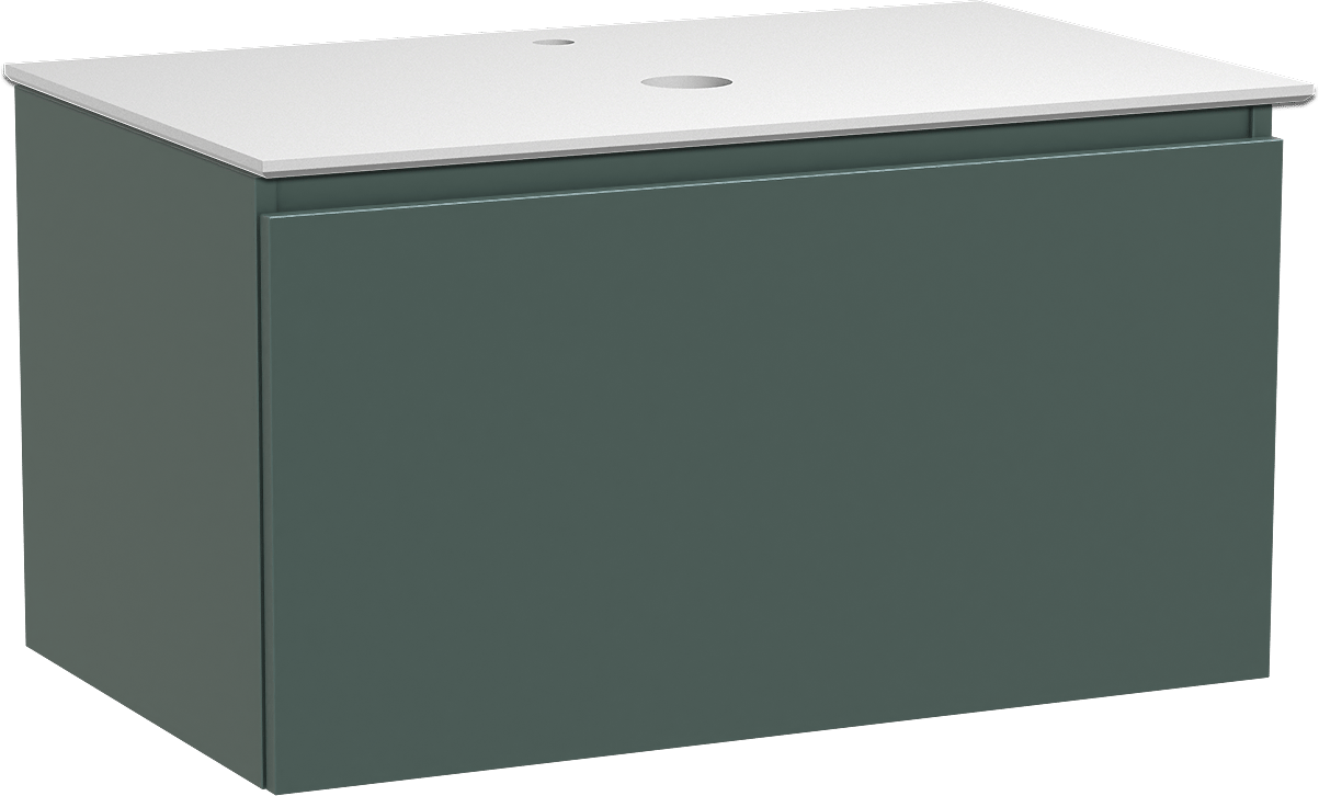 Balmani Sfera by Lucida meuble salle de bains suspendu 90 x 55 cm forest avec Facetta tablette simple en solid surface blanc mat