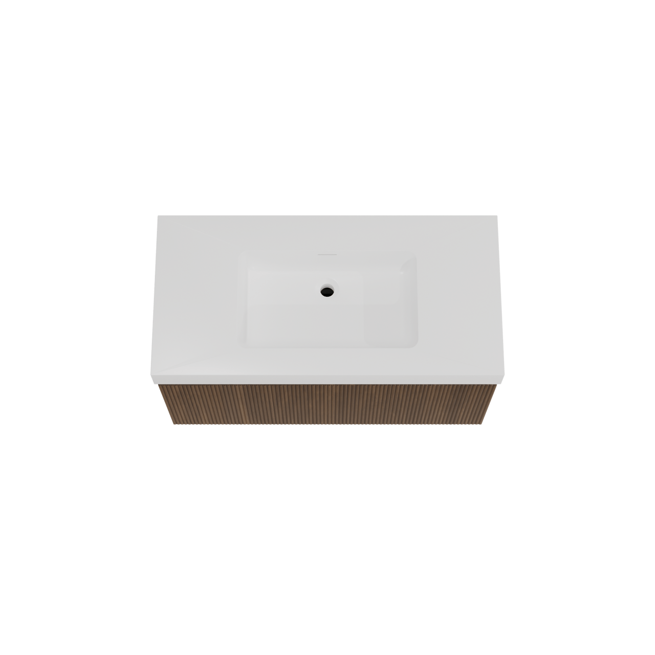 Storke Ribs zwevend badmeubel 105 x 52 cm notenhout met Mata High enkele wastafel in solid surface mat wit, Verticale symmetrische rechte ribbel