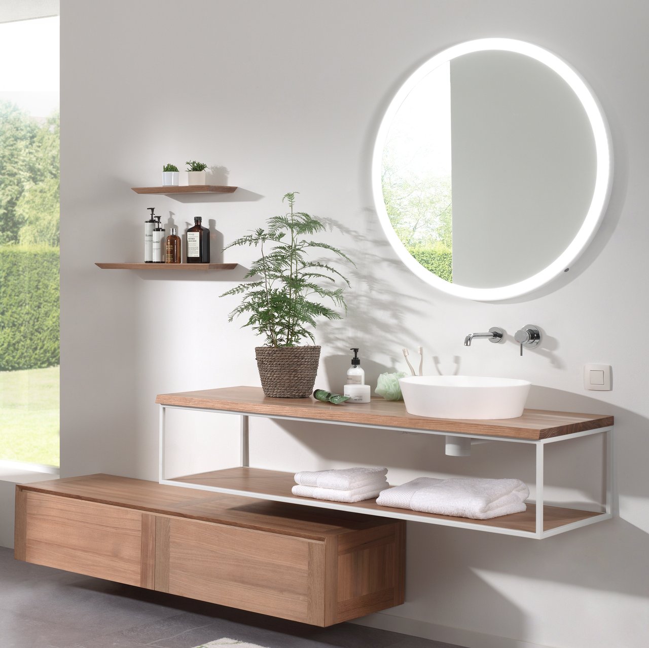 Balmani Scirocco rond badkamerspiegel Ø 90 cm met spiegelverlichting en anti-damp