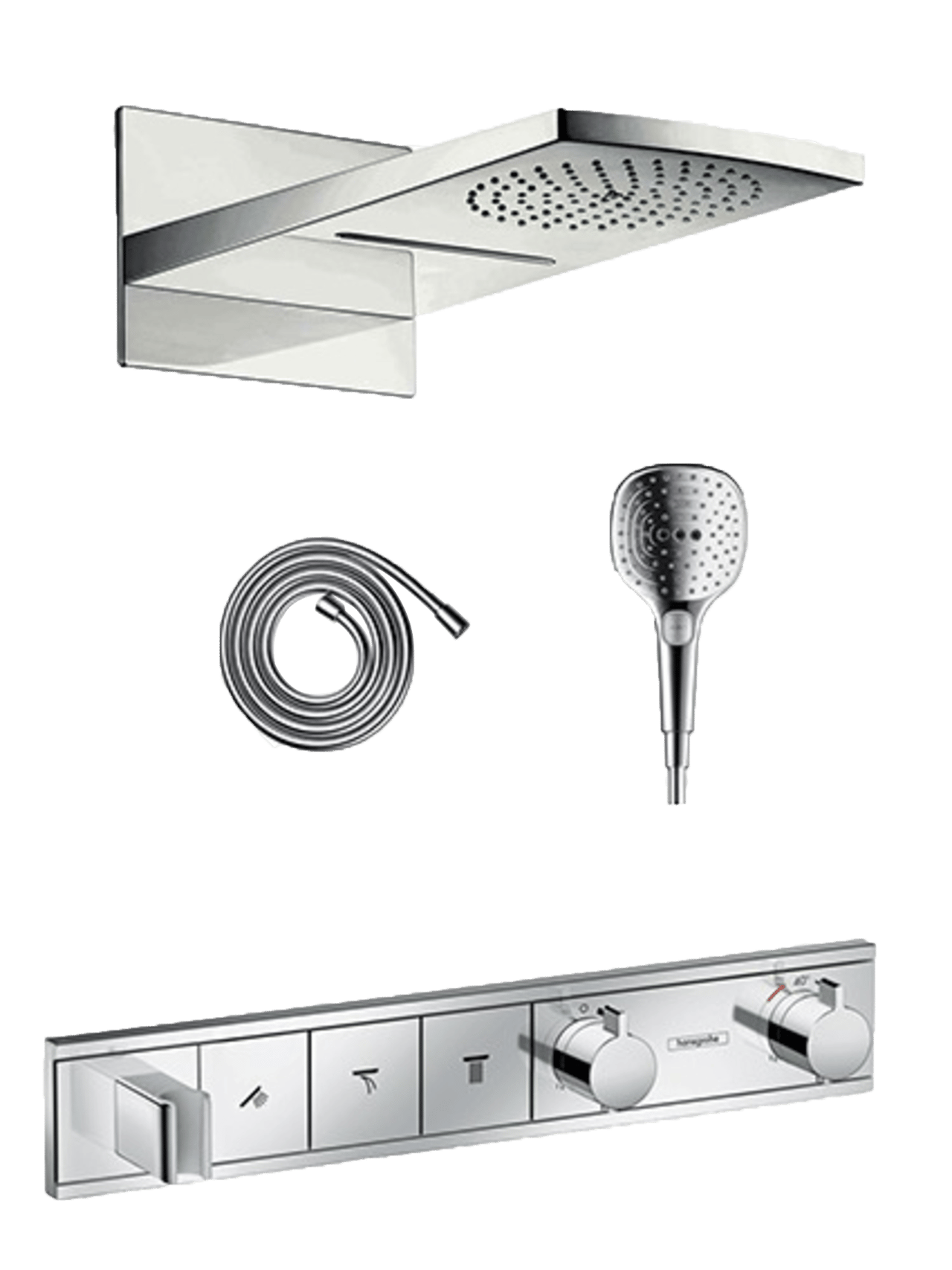 Hansgrohe Rainselect colonne de douche encastrée robinet thermostatique avec douche de tête cascade rectangulaire 44 x 21 cm Chrome Brillant
