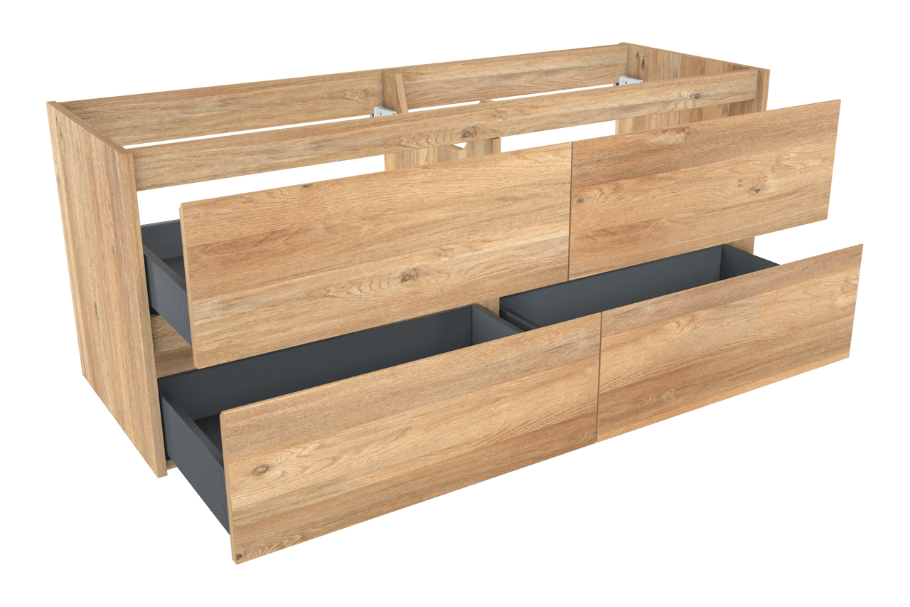 Storke Seda hängender Waschbeckenunterschrank: 150 x 52 cm, Eiche rustikal, 4 Schubladen