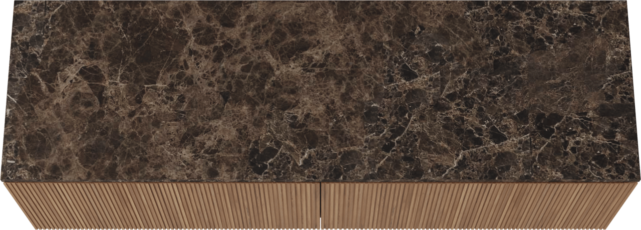 Balmani Eclips meuble salle de bains suspendu 180 x 55 cm Teck avec Stretto tablette simple ou double en Dark Emperador marbre, Nervure droite symétrique verticale