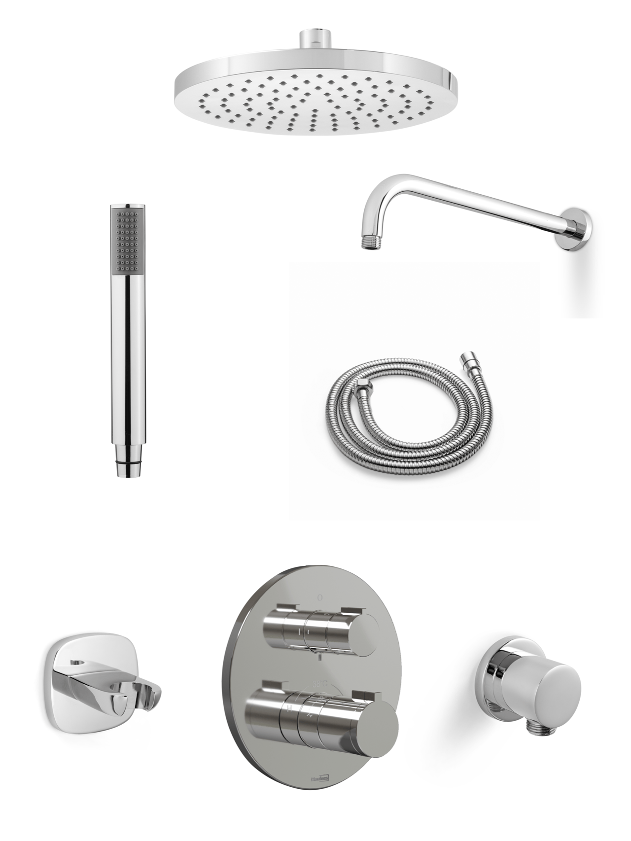 Blaufoss Smartbox Round set de douche pluie encastré robinet thermostatique Chrome Brillant
