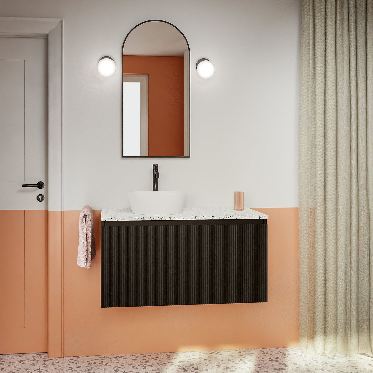 Storke Nero Badspiegel: Rund, Schwarz, 45 x 90 cm