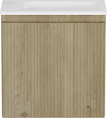 Storke Ribs zwevend toiletmeubel 40 x 22 cm Ruwe eik met Fina wastafel in mat witte Solid Surface
