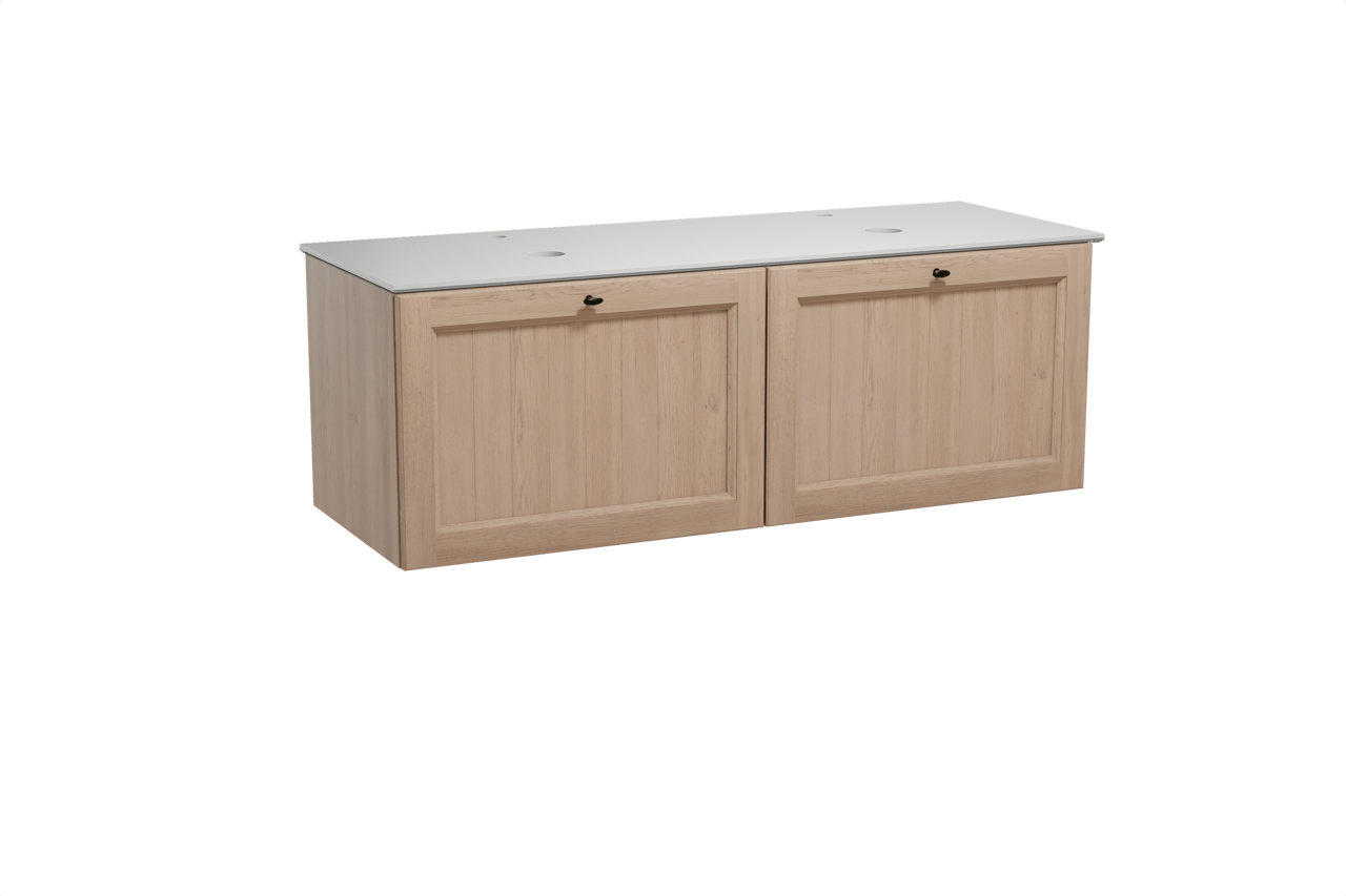 Balmani Lemon meuble salle de bains suspendu 150 x 55 cm chêne vieilli avec Facetta tablette double en solid surface blanc mat