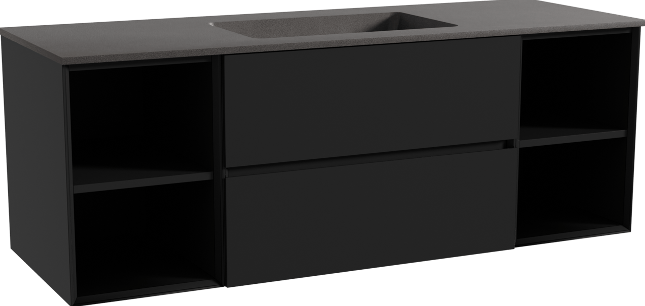 Storke Edge meuble salle de bains suspendu 145 x 52 cm noir mat avec Scuro plan simple en quartz noir mat