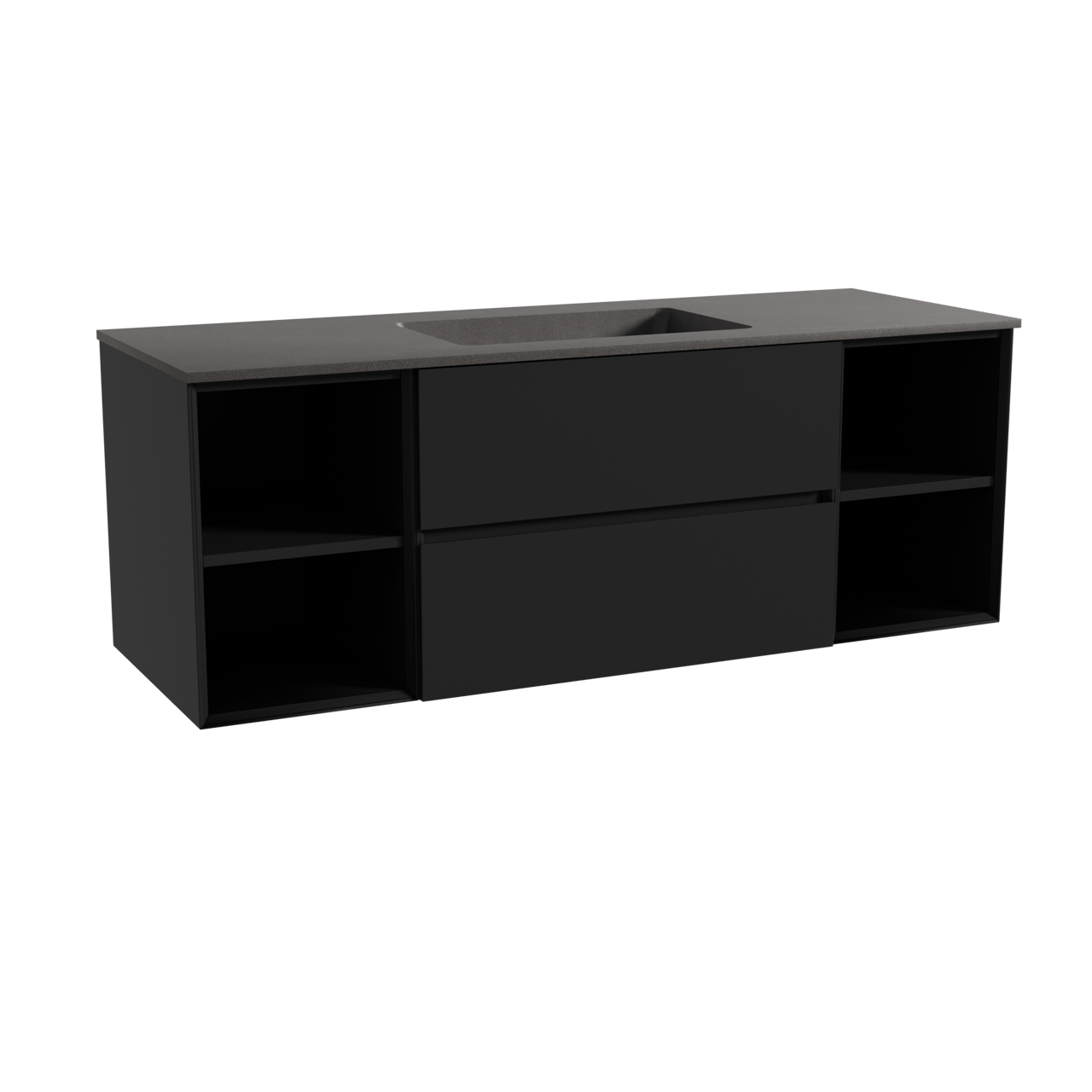 Storke Edge meuble salle de bains suspendu 145 x 52 cm noir mat avec Scuro plan simple en quartz noir mat