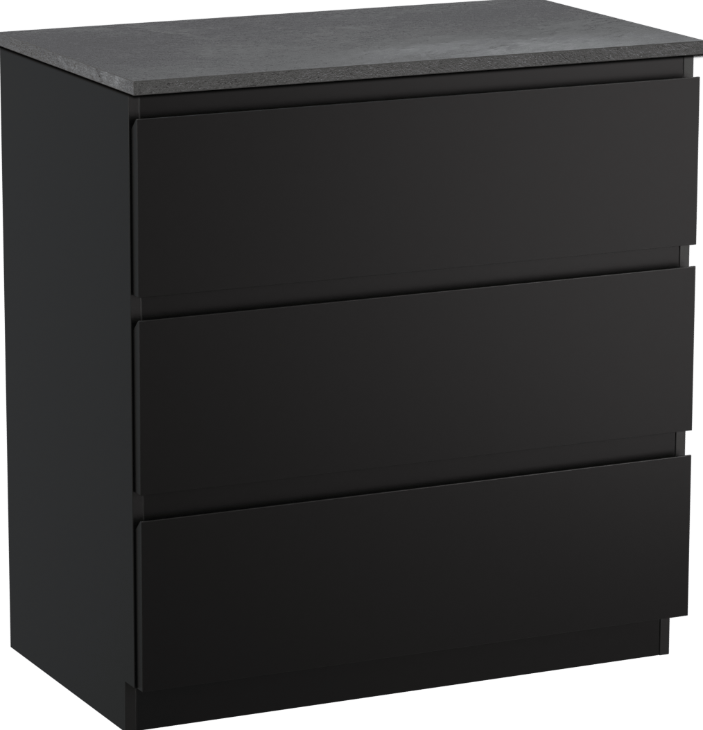 Linie Lado freistehendes Möbelstück Set: 80 x 46 cm, Schwarz matt, mit Lado Einzel Waschtischplatte, Melamin Schiefergrau