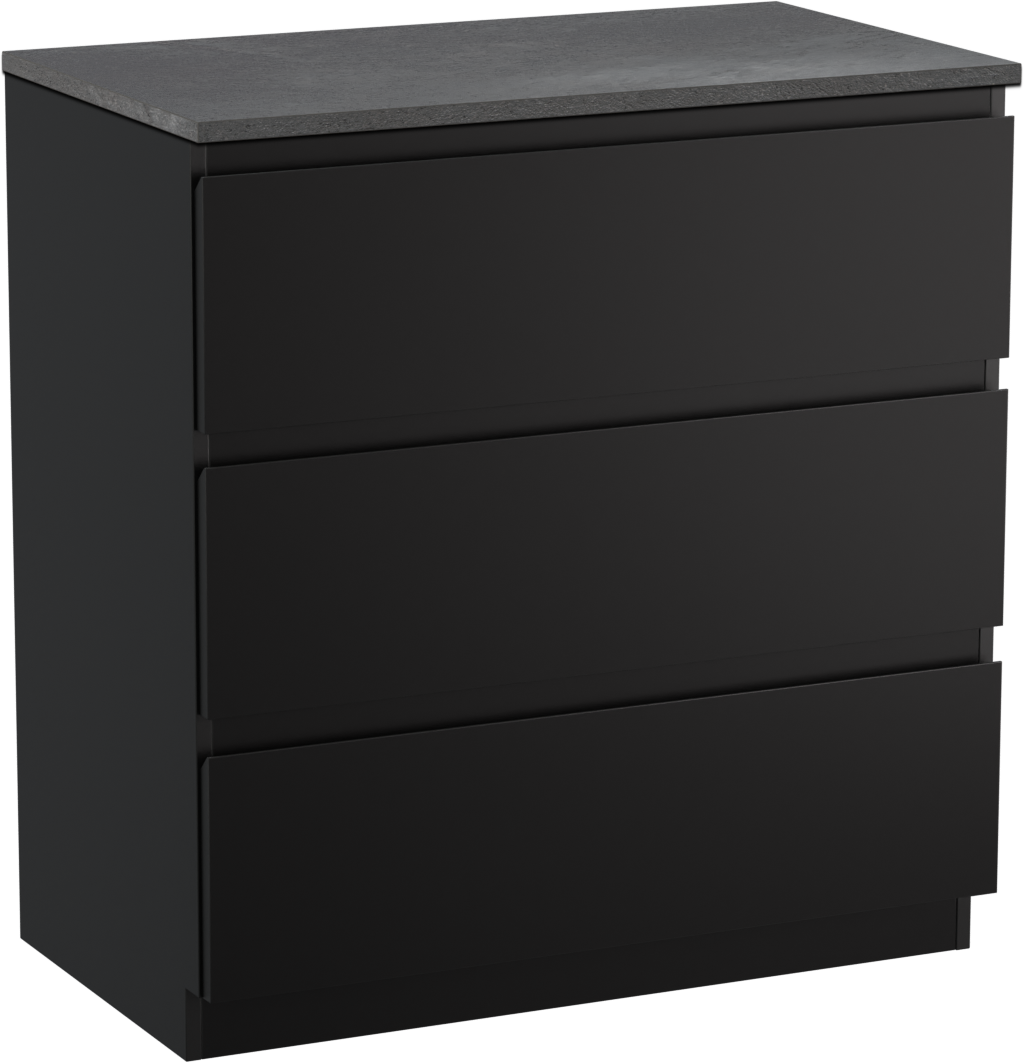 Linie Lado freistehendes Möbelstück Set: 80 x 46 cm, Schwarz matt, mit Lado Einzel Waschtischplatte, Melamin Schiefergrau