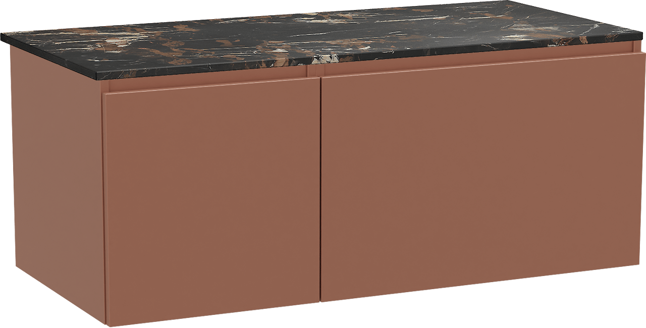 Balmani Sfera zwevend badkamermeubel 120 x 55 cm cotto met Stretto enkel tablet in marmer portoro gold