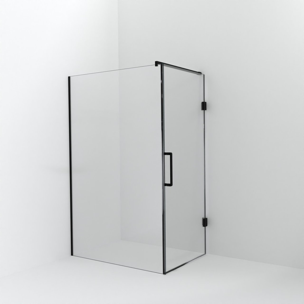 Balmani Modular douche à l'italienne avec porte: 130 x 200 cm avec porte 90 cm, Verre transparent avec coating, Profil Noir mat