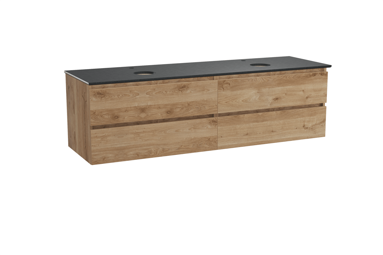 Balmani Lucida meuble salle de bains suspendu 180 x 55 cm chêne brut avec Facetta tablette double en granit noir