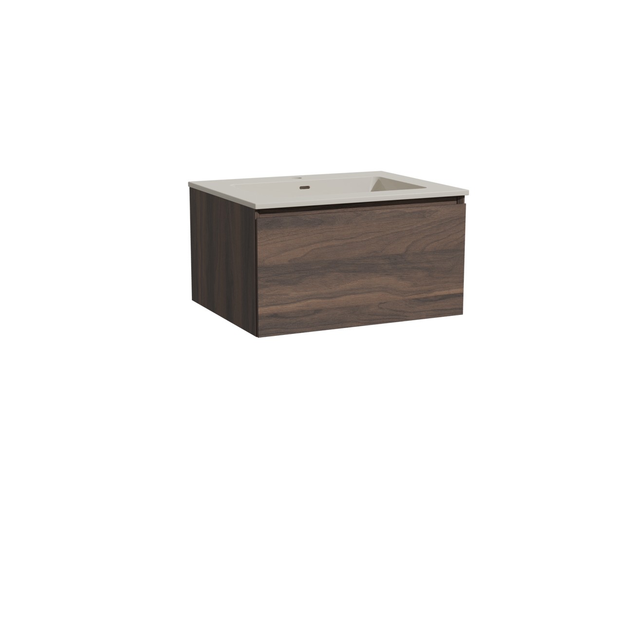 Storke Edge zwevend badkamermeubel 65 x 52 cm notelaar met Diva enkele wastafel in top solid zijdegrijs