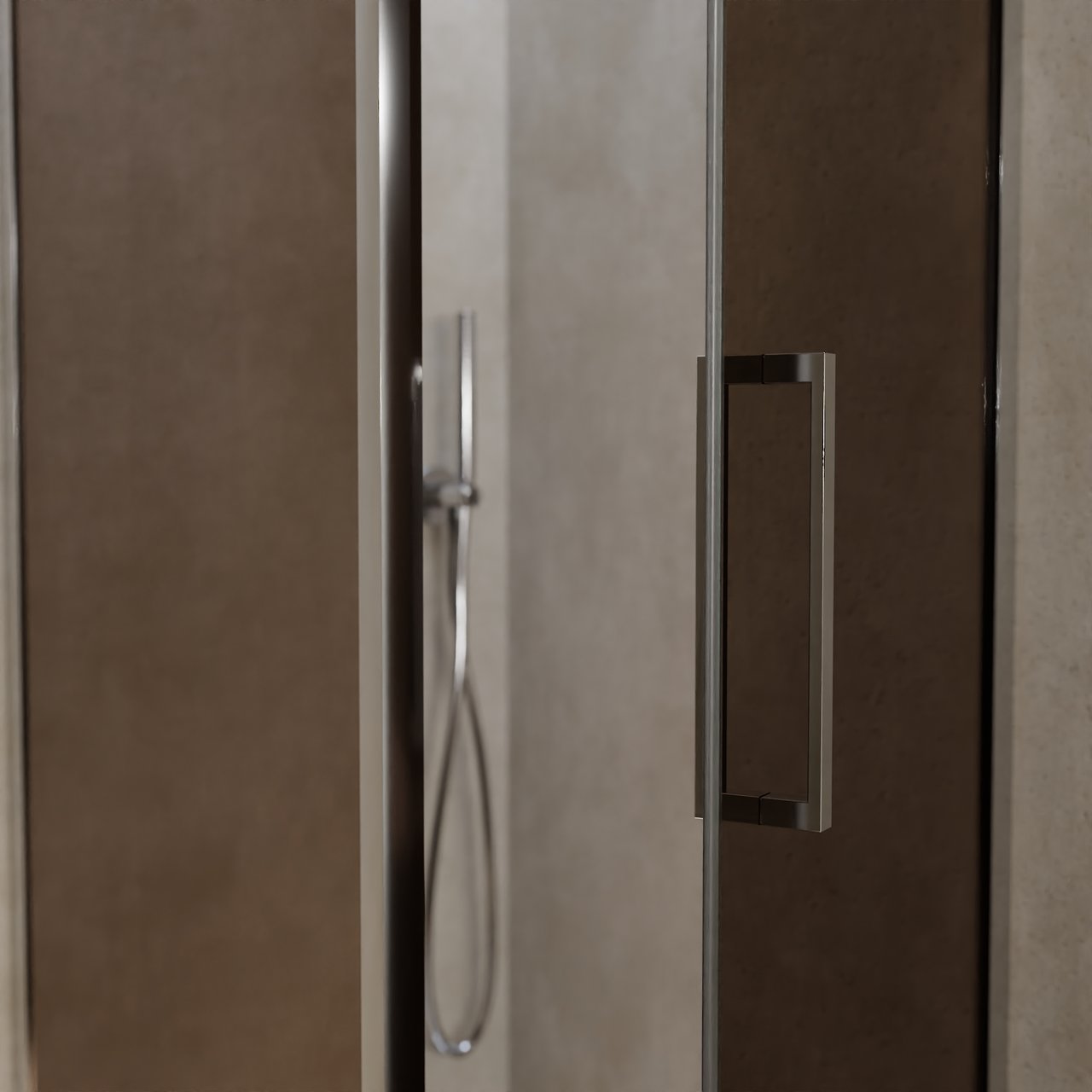 Balmani Senses Design douchecabine met rechtse draaideur en vaste zijwand, 90 x 90 cm, Brons, Chroom profielen