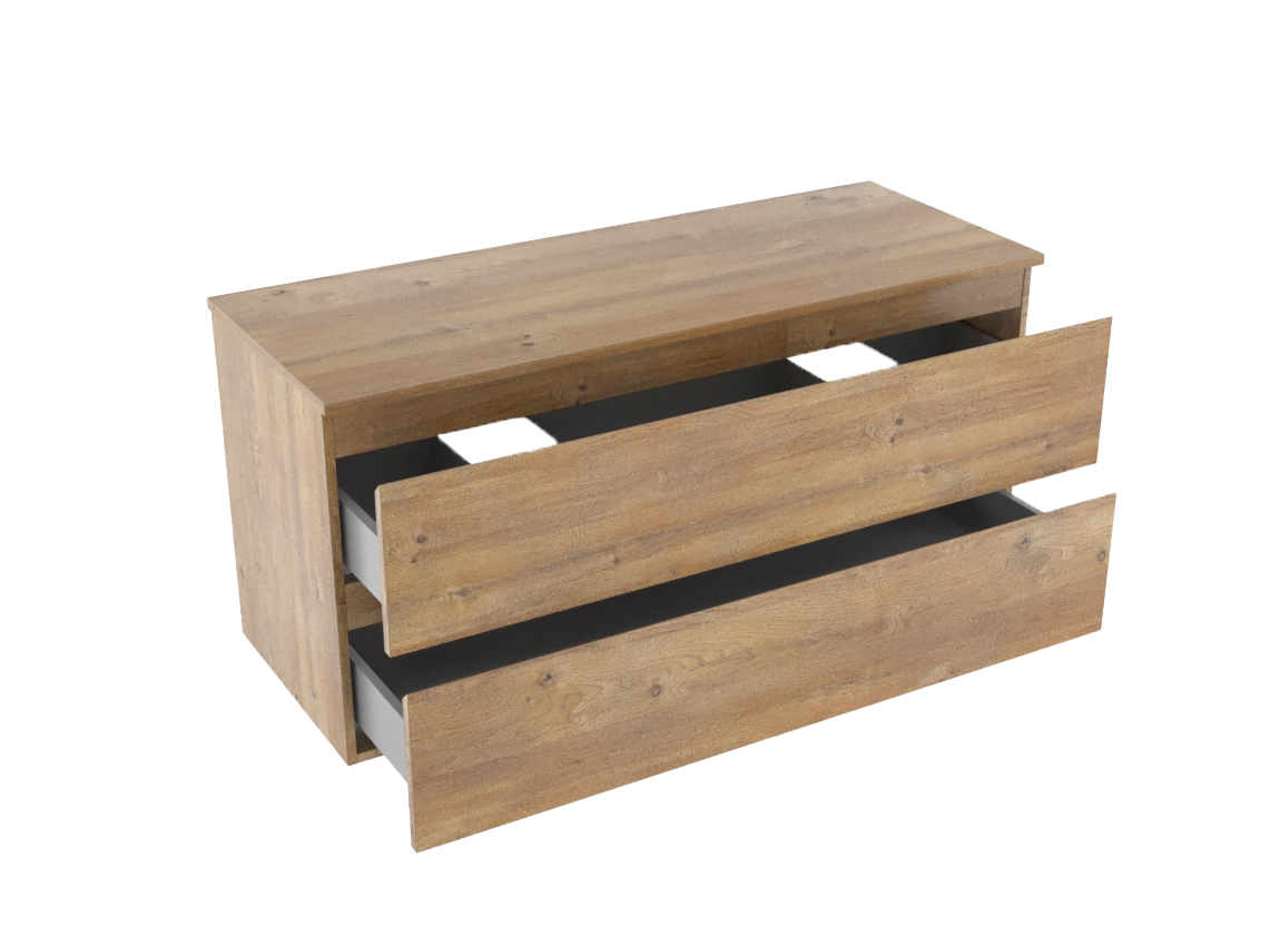 Linie Lado zwevend badmeubel 120 x 46 cm naturel eiken met Lado enkel of dubbel wastafelblad in melamine naturel eiken